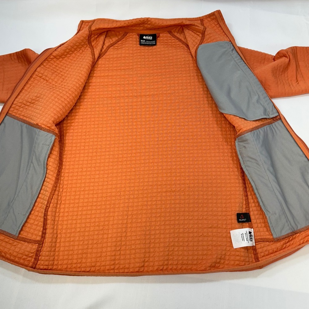 REI Lightweight Polartec Power Grid Jacket Orange Full Zip Womens Small Gorpcore - Picture 13 of 15